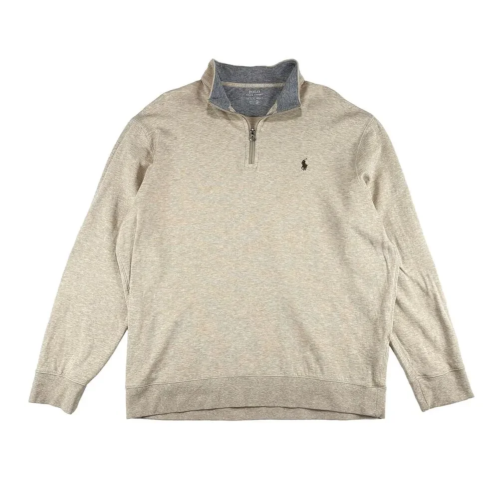 Polo Ralph Lauren Jersey 1/4 Zip Pullover Mens XL Tan Cotton Blend Pony Logo